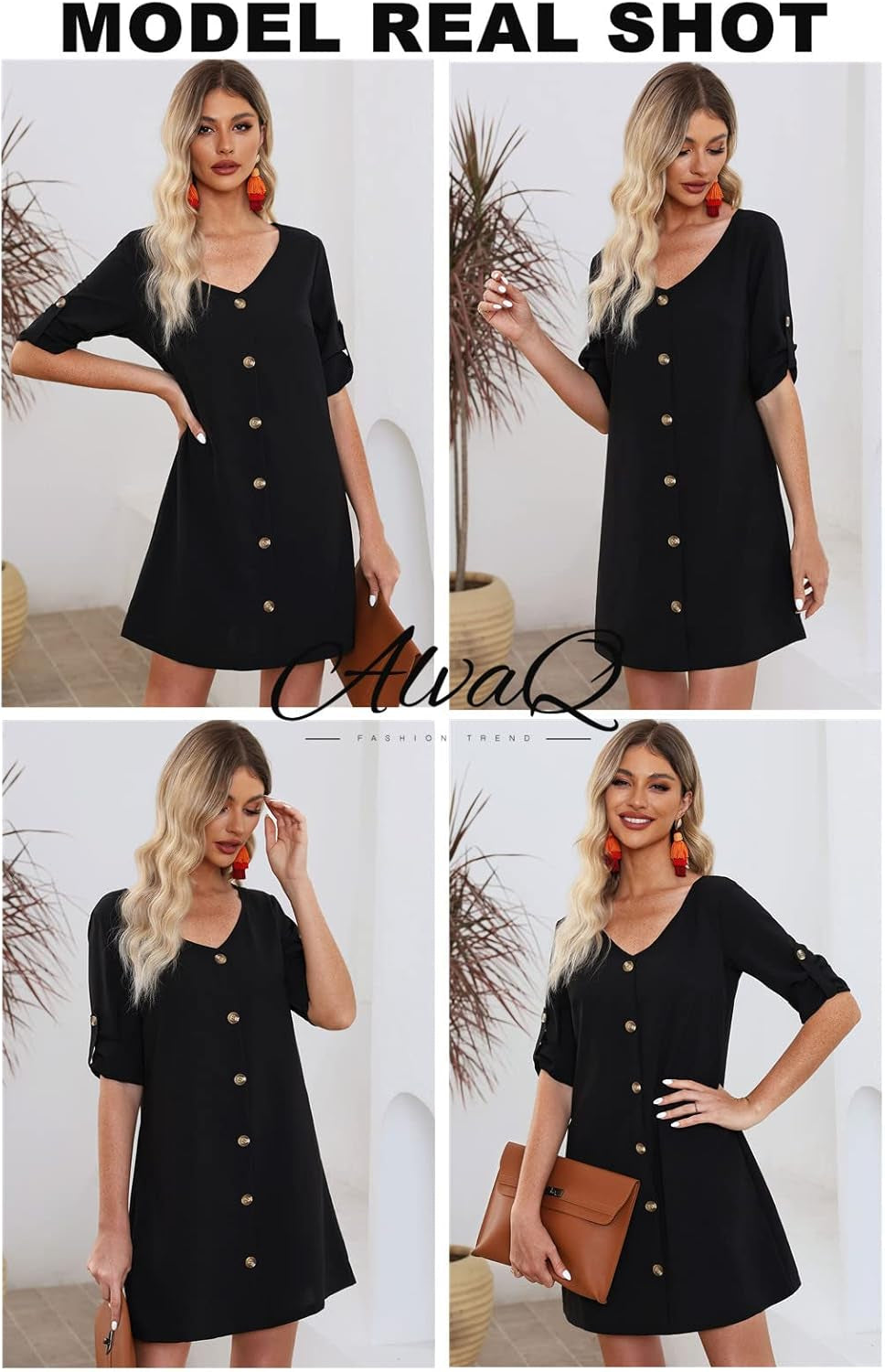 Women Summer Dresses 2024 Strappy Button V Neck Sleeveless Beach Sundress Casual Swing a Line Short Mini Dress