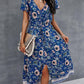 Women'S Dress Bohemian Short Sleeve Summer V-Neck Split Floral Printed Casual Maxi Dresses for Beach Party Blue XL