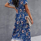 Women'S Dress Bohemian Short Sleeve Summer V-Neck Split Floral Printed Casual Maxi Dresses for Beach Party Blue XL