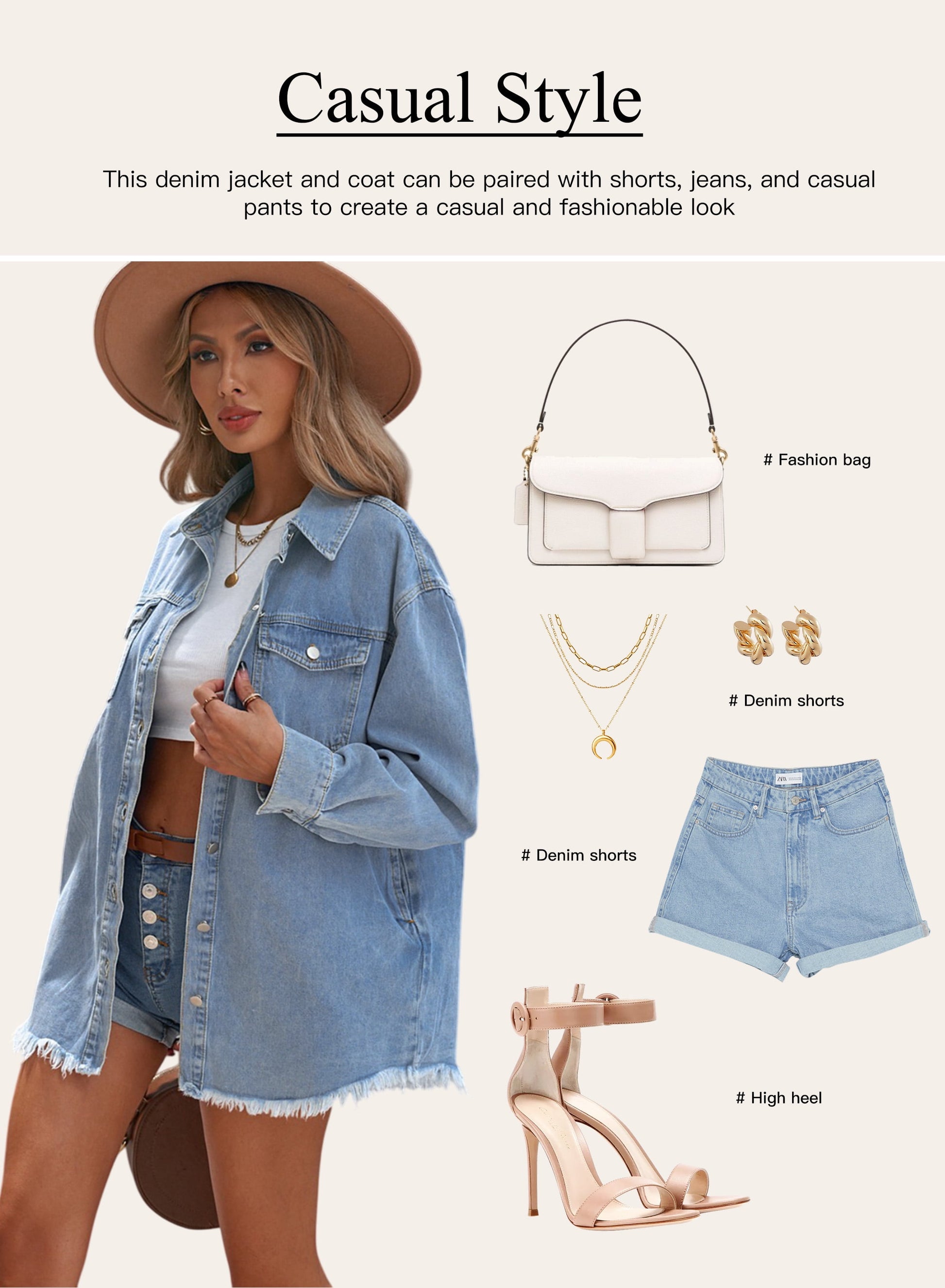 Denim Jacket for Women Long Sleeve Boyfriend Jean Jacket Loose Coat White XL Female