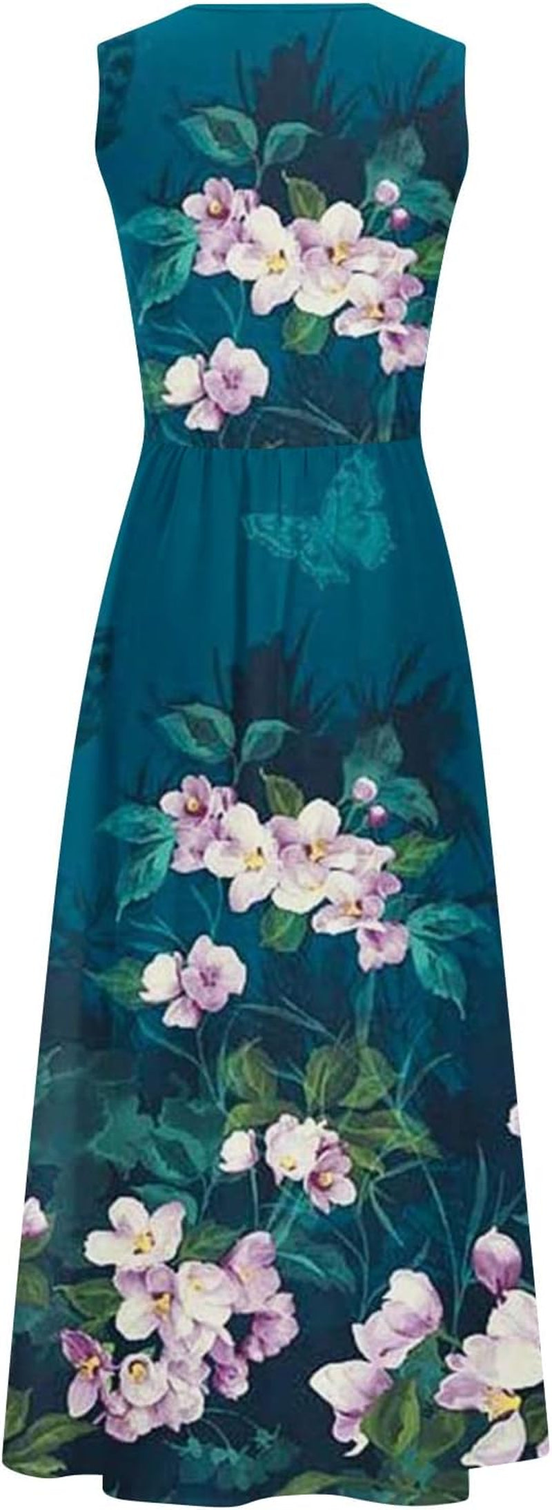 Summer Vintage Beach Dress Sleeveless Flowy Swing Sundress Floral Print Long Dresses