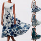 Summer Vintage Beach Dress Sleeveless Flowy Swing Sundress Floral Print Long Dresses