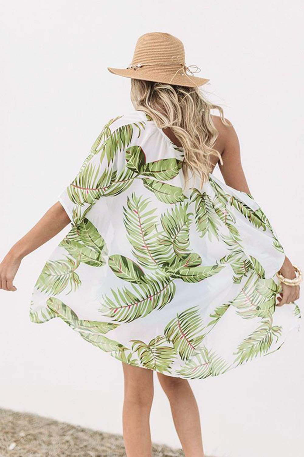 Women'S Sheer Chiffon Summer Blouse Tops Kimono Cardigan Floral Casual Loose Cover Ups Swimwear