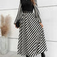 Calvaya Striped Mock Neck Lantern Sleeve Dress without Belt Maxi Women Outfit Fall Cloth for Women