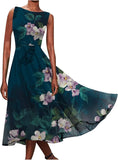 Summer Vintage Beach Dress Sleeveless Flowy Swing Sundress Floral Print Long Dresses