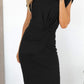 Women'S Short Sleeve Crew Neck Sheath Pencil Dress, Solid Color Twist Front Stretchy Bodycon Dress
