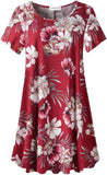 plus Size Dresses for Womens Summer Clothes Casual Floral Tops Short Sleeve T Shirt Dress Swing Sleepwear(A-Winered18 S)