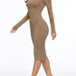 Womens Sexy Fall Knit Dress High Neck Long Sleeve Bodycon Midi Winter Dresses