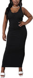Women'S Sexy Summer Casual Slit Scoop Neck Ottoman Rib Club Beach Basic Long Bodycon Maxi Tank Dress Sun Dresses Black L