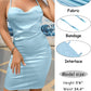Satin Mini Dress for Women Sexy Cowl Neck Backless Silk Slip Camisole Night Club Party Dresses Blue