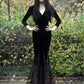 Women'S Maxi Dress V-Neck Black Lace Long Sleeve Party Gown Elegant Vestidos Lapel Rope High Waist Autumn Female