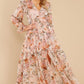 Women'S Long Sleeve V-Neck Floral Maxi Dress Casual Long Dresses Beach Dresses (Medium, Pink)