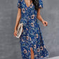 Women'S Dress Bohemian Short Sleeve Summer V-Neck Split Floral Printed Casual Maxi Dresses for Beach Party Blue XL