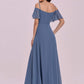 Women'S Formal Dresses off Shoulder Short Sleeve Split A-Line Floor Length Bridesmaid Dresses 0237