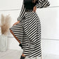 Calvaya Striped Mock Neck Lantern Sleeve Dress without Belt Maxi Women Outfit Fall Cloth for Women