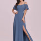 Women'S Formal Dresses off Shoulder Short Sleeve Split A-Line Floor Length Bridesmaid Dresses 0237