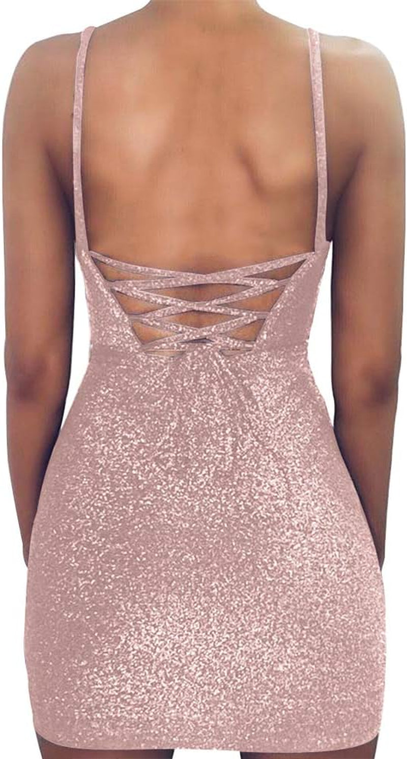 Women'S Sexy Glitter Bandage Bodycon Wrap Dress Sleeveless Mini Club Party Dresses