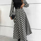 Calvaya Striped Mock Neck Lantern Sleeve Dress without Belt Maxi Women Outfit Fall Cloth for Women