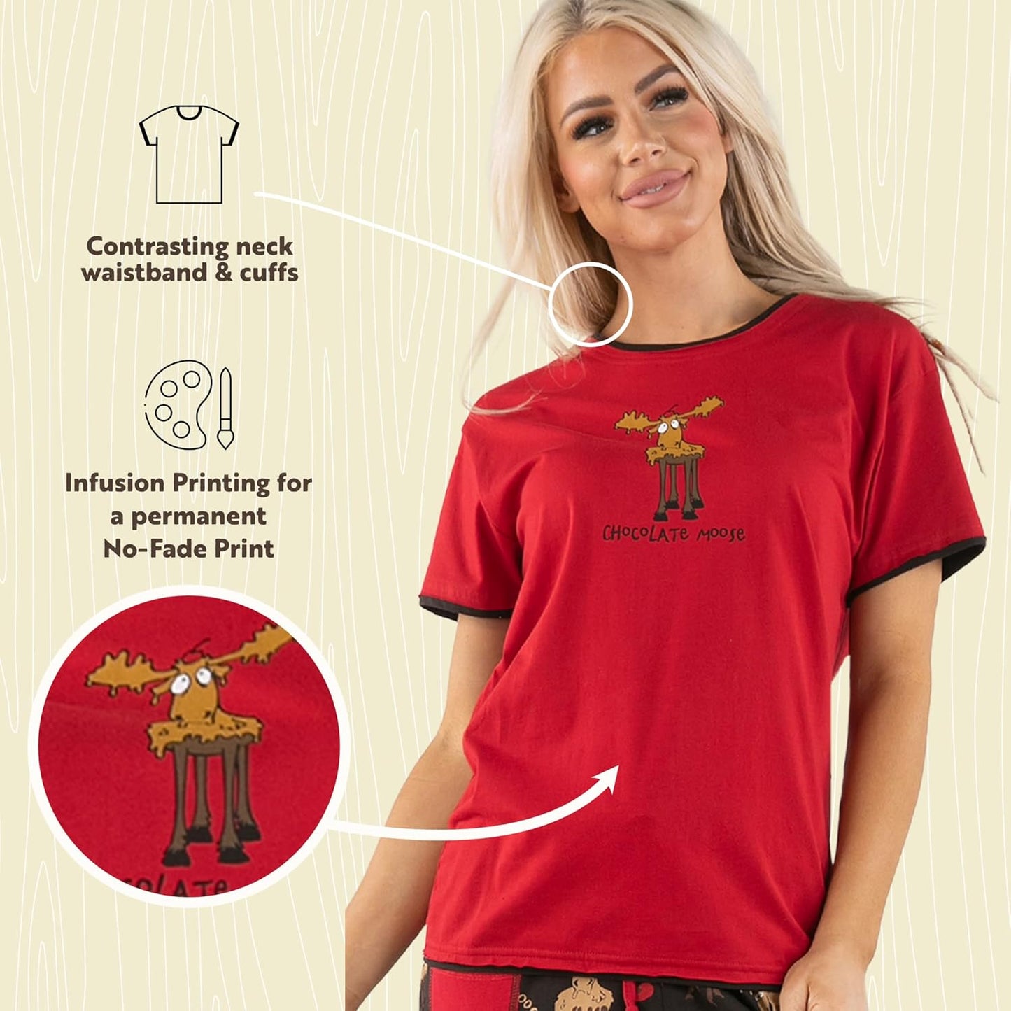 Pajamas for Women, Cute Pajama Pants and Top Separates, Chocolate, Moose, Animal (Xx-Large)