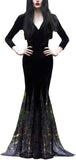Women'S Maxi Dress V-Neck Black Lace Long Sleeve Party Gown Elegant Vestidos Lapel Rope High Waist Autumn Female