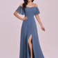 Women'S Formal Dresses off Shoulder Short Sleeve Split A-Line Floor Length Bridesmaid Dresses 0237