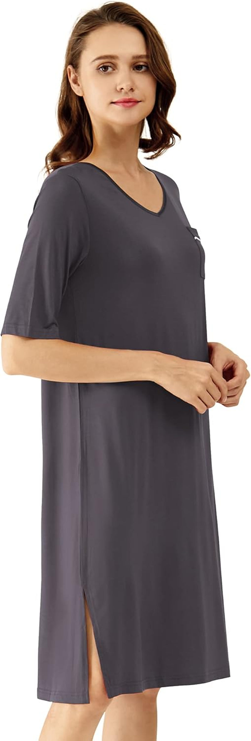 Viscose from Bamboo Nightgowns for Women Short Sleeve Sleep Shirt V Neck Nightgown plus Size Sleepwear S-4X,
