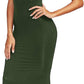 Women'S Sexy Striped Bodycon Maxi Dress Strappy Backless Summer Evening Party Dresses Dark Green X-Large