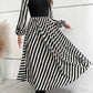 Calvaya Striped Mock Neck Lantern Sleeve Dress without Belt Maxi Women Outfit Fall Cloth for Women