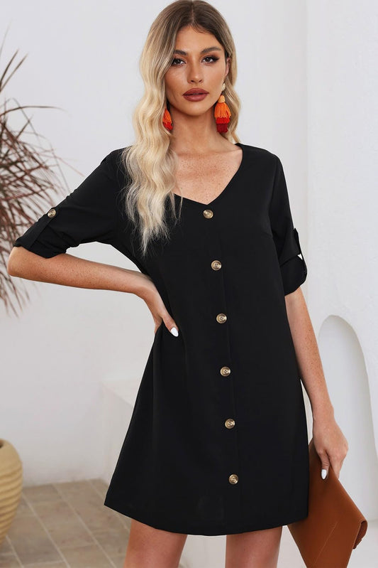 Women Summer Dresses 2024 Strappy Button V Neck Sleeveless Beach Sundress Casual Swing a Line Short Mini Dress