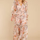 Women'S Long Sleeve V-Neck Floral Maxi Dress Casual Long Dresses Beach Dresses (Medium, Pink)