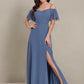 Women'S Formal Dresses off Shoulder Short Sleeve Split A-Line Floor Length Bridesmaid Dresses 0237