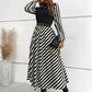 Calvaya Striped Mock Neck Lantern Sleeve Dress without Belt Maxi Women Outfit Fall Cloth for Women