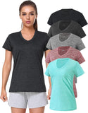5-Pack Women'S Short Sleeve Dry Fit T-Shirt Moisture Wicking Athletic V-Neck Tee