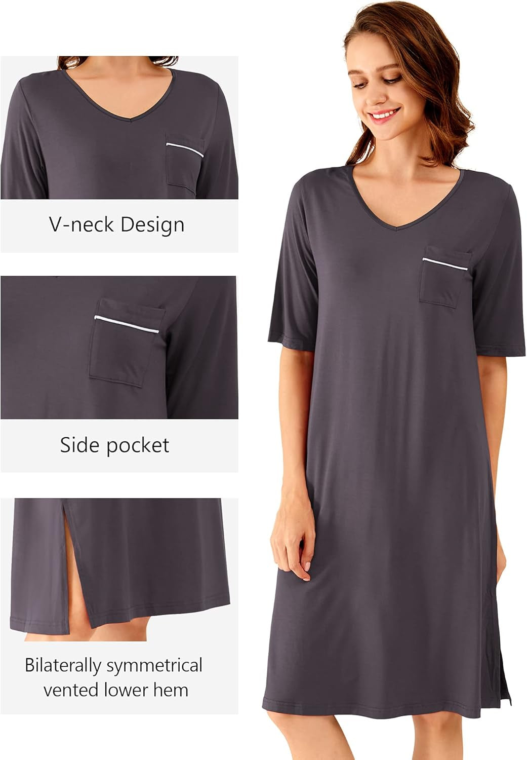 Viscose from Bamboo Nightgowns for Women Short Sleeve Sleep Shirt V Neck Nightgown plus Size Sleepwear S-4X,