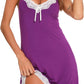 Women'S Loose Full Slips Lace Nightgown Chemise Sleepwear Cotton Jersey Lingerie Purple