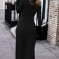 Women'S Long Sleeve Dress: Midi Casual V Neck Twist Waist Ribbed Knit Bodycon Slit Cocktail Party Dresses