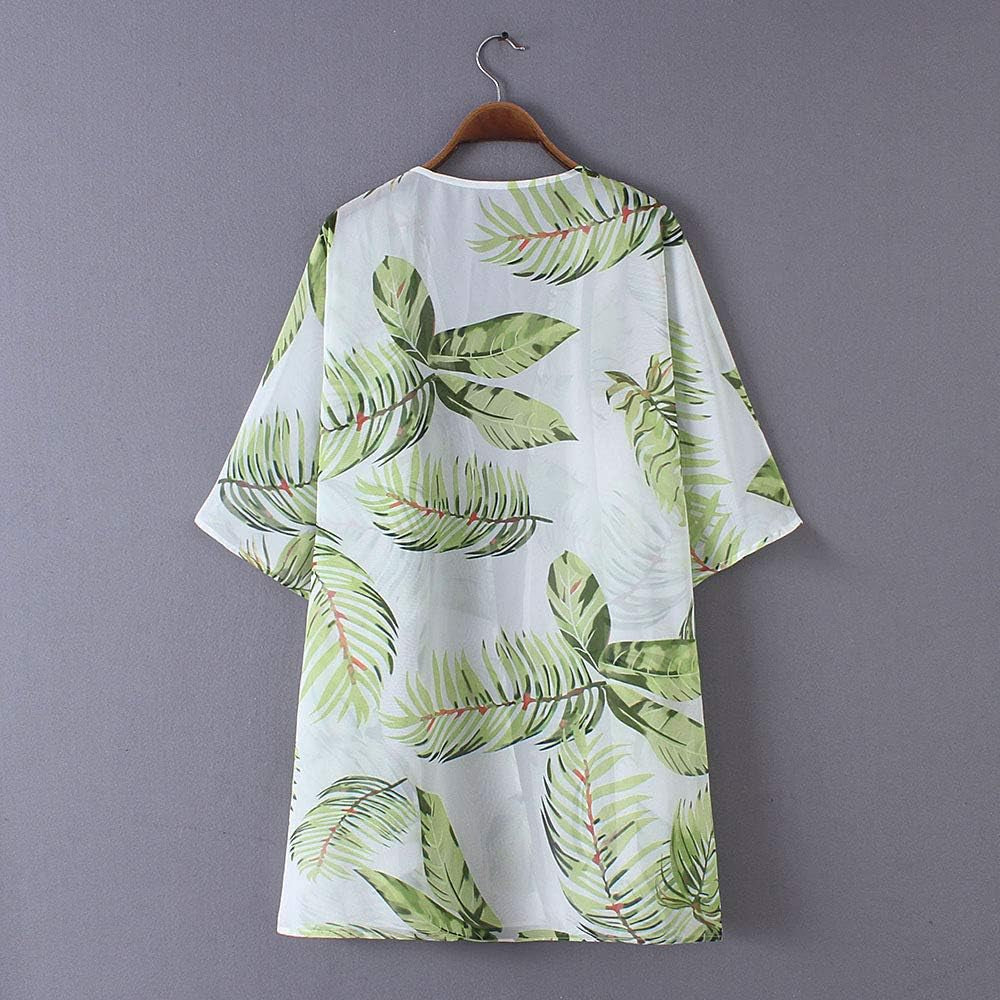 Women'S Sheer Chiffon Summer Blouse Tops Kimono Cardigan Floral Casual Loose Cover Ups Swimwear