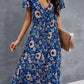 Women'S Dress Bohemian Short Sleeve Summer V-Neck Split Floral Printed Casual Maxi Dresses for Beach Party Blue XL