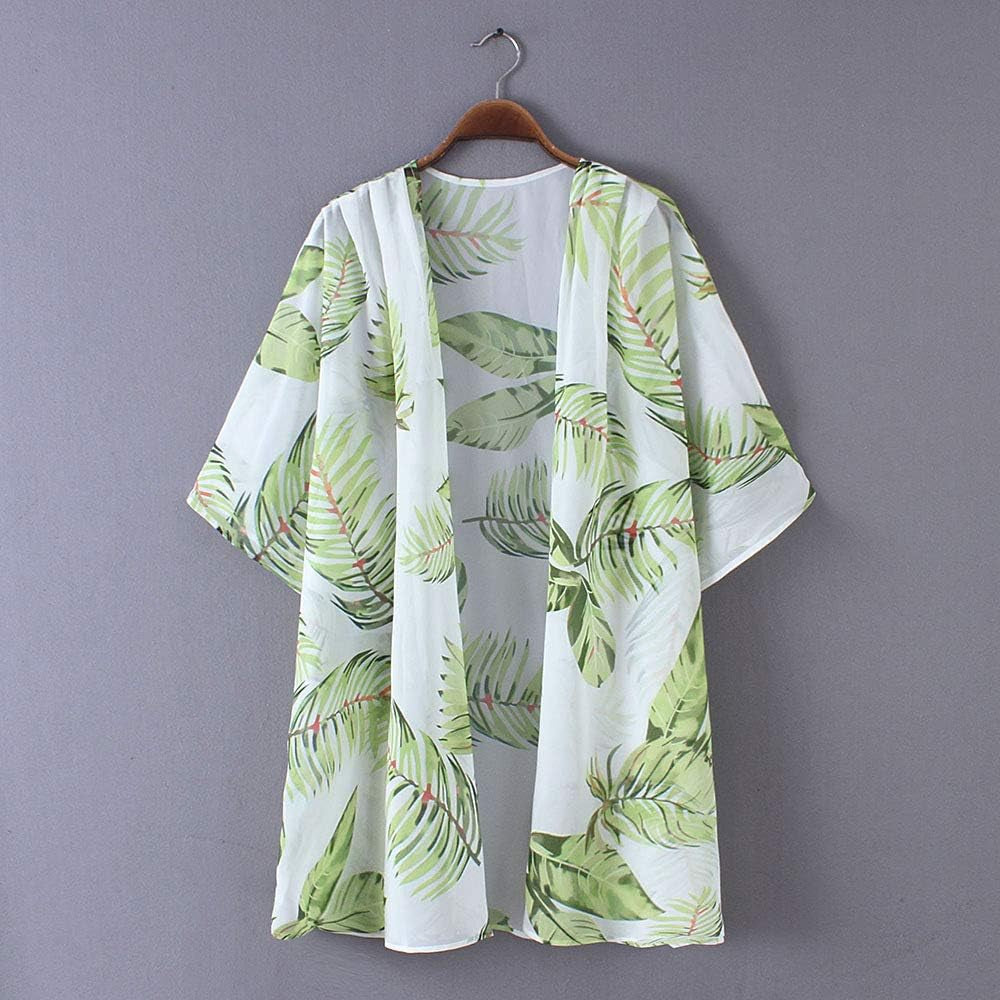Women'S Sheer Chiffon Summer Blouse Tops Kimono Cardigan Floral Casual Loose Cover Ups Swimwear